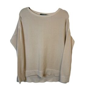Lauren Ralph Lauren Cream Nubby Knit Pullover 100% Cotton Sweater Size XL